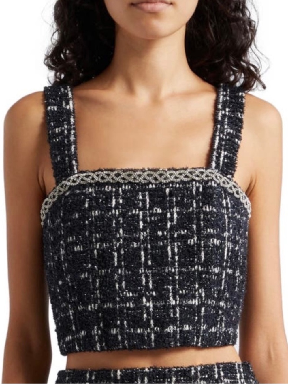 Alice + Olivia Ceresi Embellished Tweed Crop Top 0 XS